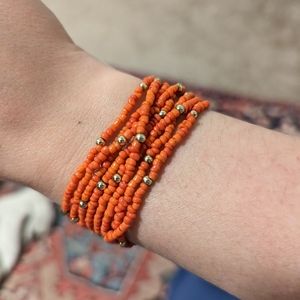 Wrap necklace/bracelet, orange and gold beads